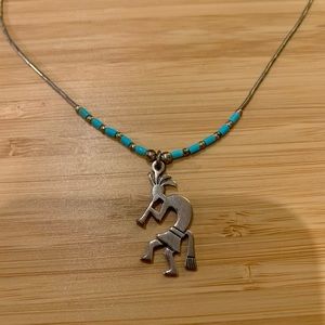 Sterling silver Kokopelli and turquoise necklace